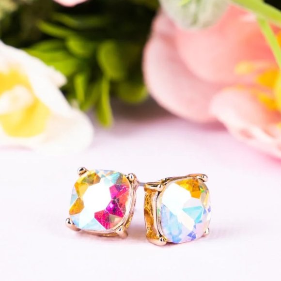 One Blessed Nana Jewelry - NWT *BOUTIQUE* BEAUTIFUL IRIDESCENT SUNRISE CUSHION CUT STUD EARRINGS   5* RATED